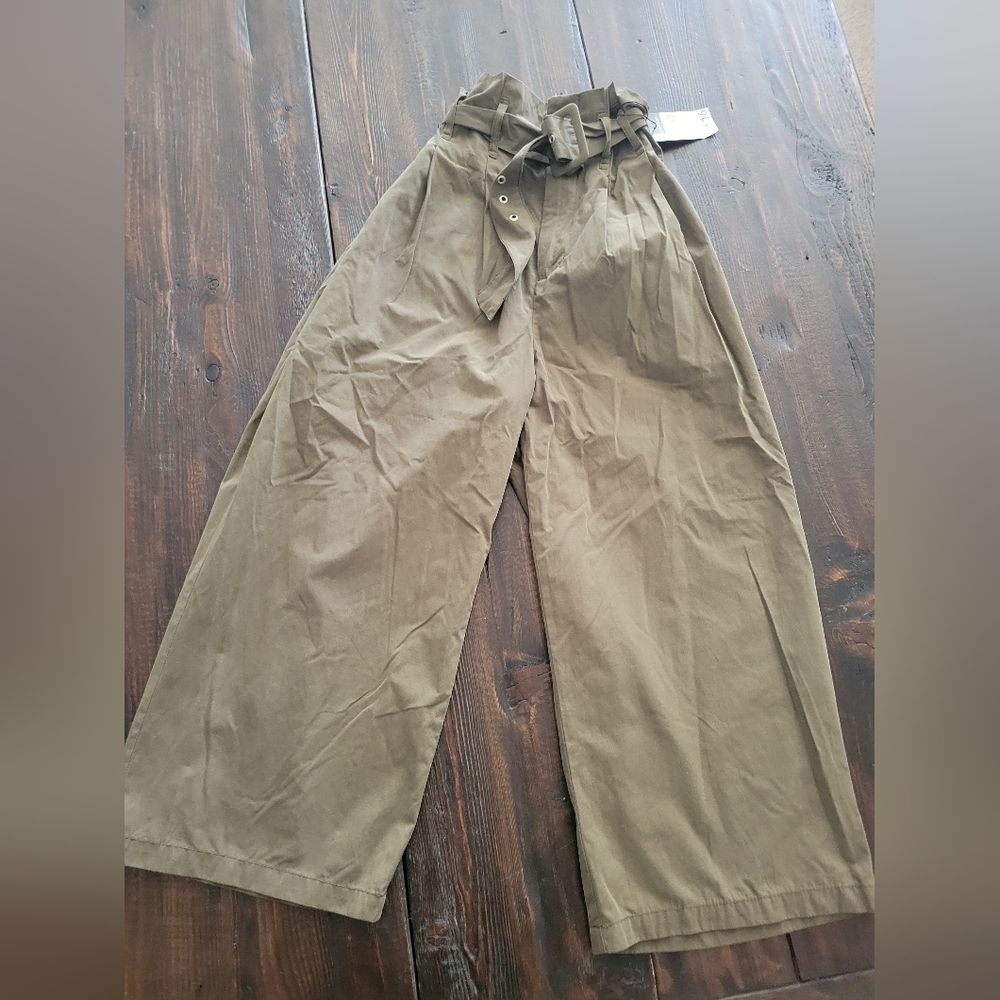 Womens Olive Wide-Leg Pants:4